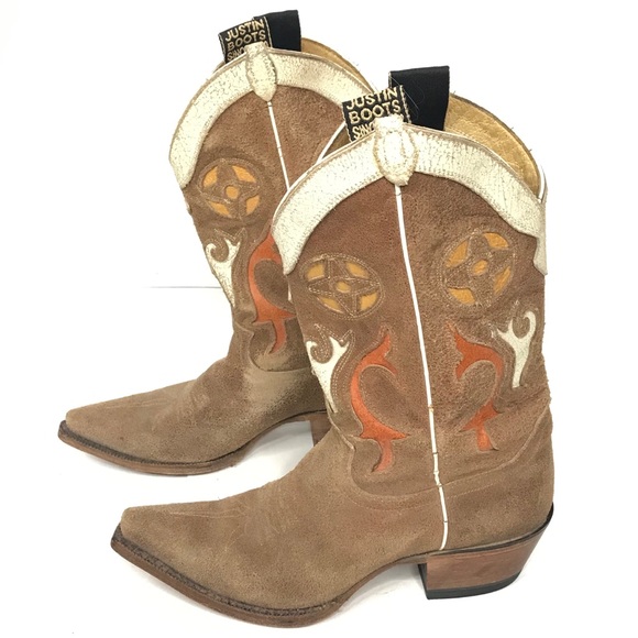 Justin Leather Cowboy Cowgirl Boots Size 8 - Picture 3 of 16